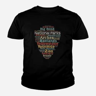 National Parks List Word Cloud Camping Hiking Youth T-shirt | Crazezy DE