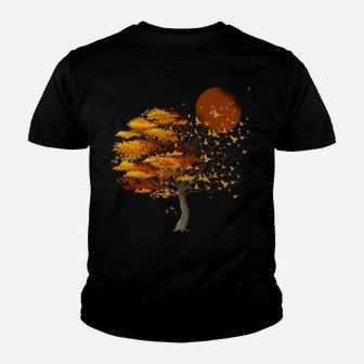 Nature Wildlife Full Moon Tree Flock Of Birds Outdoor Forest Youth T-shirt | Crazezy
