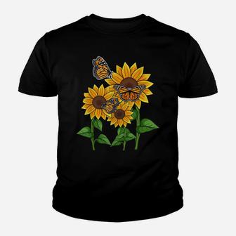 Nature Yellow Flower Butterflies Florist Pretty Sunflower Youth T-shirt | Crazezy