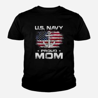 Navy Proud Mom With American Flag Youth T-shirt | Crazezy DE