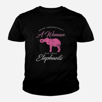 Never Underestimate A Woman Who Loves Elephants Youth T-shirt | Crazezy