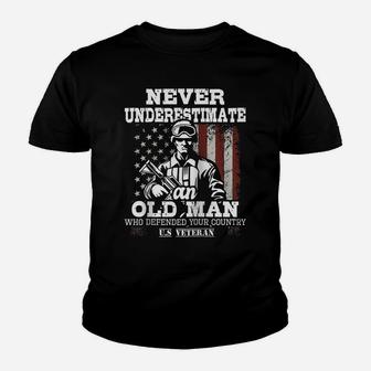 Never Underestimate An Old Man - Patriotic Us Veteran Flag Raglan Baseball Tee Youth T-shirt | Crazezy