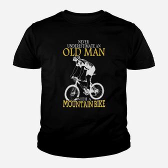 Never Underestimate An Old Man With A Mountain Bike Youth T-shirt - Monsterry