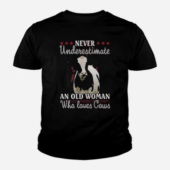 Never Underestimate An Old Woman Who Loves Cows Youth T-shirt - Monsterry