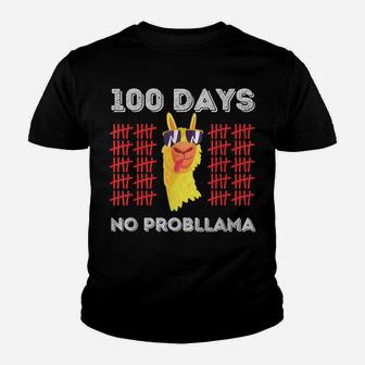 No Probllama 100Th Day Cool Llama - Funny 100 Days Of School Youth T-shirt | Crazezy UK