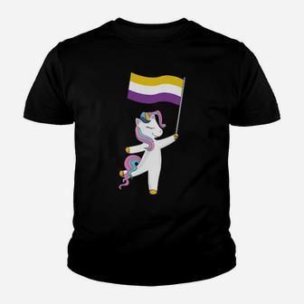 Nonbinary Flag Unicorn Pride Lgbtqia Gender Pronouns Ally Youth T-shirt - Monsterry CA