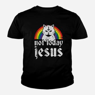 Not Today Jesus Rainbow Cat Youth T-shirt | Crazezy