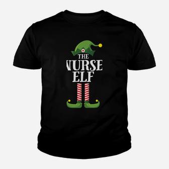 Nurse Elf Matching Family Group Christmas Party Pajama Youth T-shirt | Crazezy