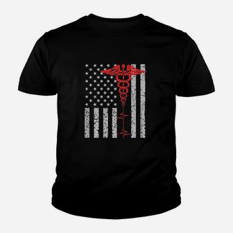 Nurse For Women Thin Red Line Caduceus American Flag Youth T-shirt | Crazezy CA