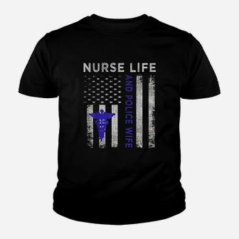 Nurse Life And Police Wife Vintage Flag American Youth T-shirt | Crazezy