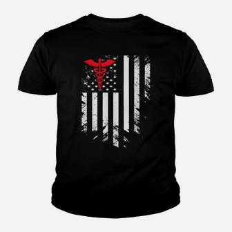 Nurse Thin Red Line Caduceus American Flag Youth T-shirt | Crazezy