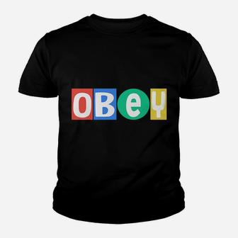 Obey Text In 4 Colors - Black Youth T-shirt | Crazezy AU