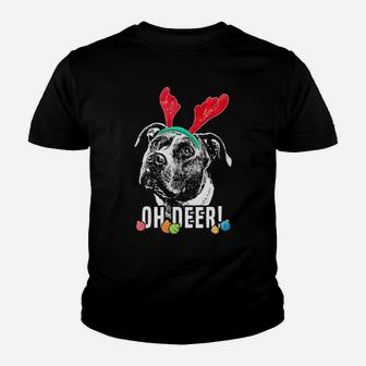 Oh Deer Funny Pit Bull Xmas Youth T-shirt - Monsterry