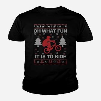 Oh What Fun It Is To Ride Bicycle Christmas Youth T-shirt | Crazezy