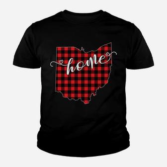 Ohio Oh State Outline Home Christmas Red Buffalo Plaid Gift Youth T-shirt | Crazezy