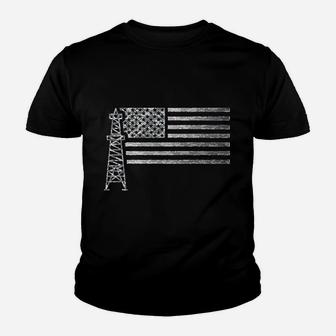 Oilfield Worker American Flag Youth T-shirt | Crazezy