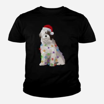 Old English Sheepdog Christmas Lights Xmas Dog Lover Youth T-shirt | Crazezy UK