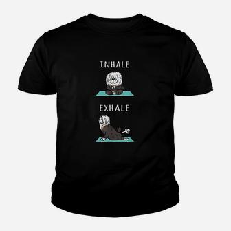 Old English Sheepdog Yoga Inhale Exhale Funny Youth T-shirt | Crazezy AU
