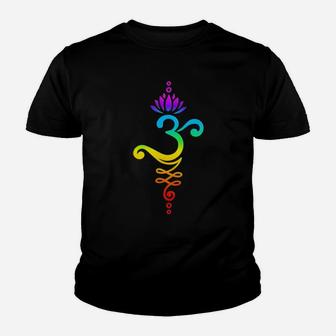 Om Mantra, Yoga, Symbol, Lotus Flower, Rainbow, Chakra Youth T-shirt | Crazezy