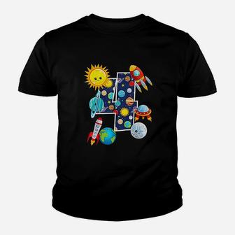 Outer Space 4 Year Old 4Th Gift Birthday Planets Astronaut Youth T-shirt | Crazezy