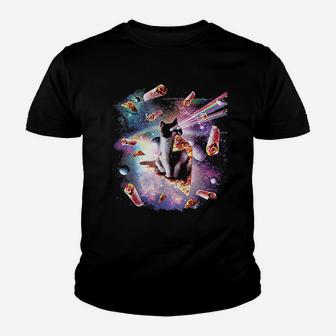 Outer Space Pizza Cat Rainbow Laser Youth T-shirt | Crazezy