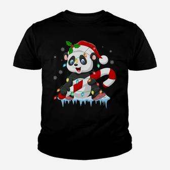Panda In Santa Hat Xmas Tree Lights Ugly Christmas Pajamas Sweatshirt Youth T-shirt | Crazezy