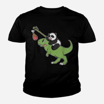 Panda Riding A T-Rex Funny Dinosaur Panda Shirt Youth T-shirt | Crazezy UK