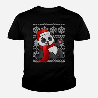 Panda Santa Hat Scarf Ugly Christmas Sweater Holiday Gift Youth T-shirt | Crazezy