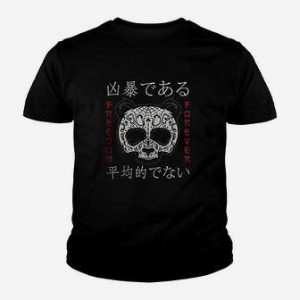 Panda Skull Tattoo Samurai Japanese Kanji Graphic Youth T-shirt | Crazezy