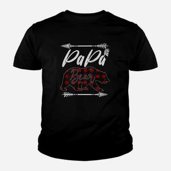 Papa Bear Buffalo Plaid Dad Daddy Fathers Day Men Gift Youth T-shirt | Crazezy