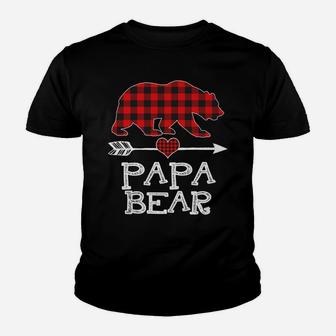Papa Bear Christmas Pajama Red Plaid Buffalo Family Gift Youth T-shirt | Crazezy