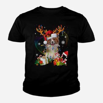 Papillon Reindeer Christmas Lights Funny Dog Xmas Gift Sweatshirt Youth T-shirt | Crazezy DE