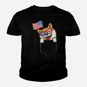 Patriot Pocket Shiba Inu Cute Usa Flag 4Th Of July Dog Lover Youth T-shirt - Monsterry UK