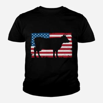 Patriotic Barbecue Cow Graphic American Flag Meat Smoking Youth T-shirt | Crazezy DE