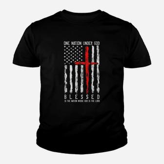 Patriotic Christian Flag Blessed One Nation Under God Youth T-shirt | Crazezy