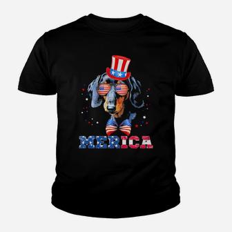 Patriotic Dachshund 4Th Of July American Flag Merica Youth T-shirt - Monsterry