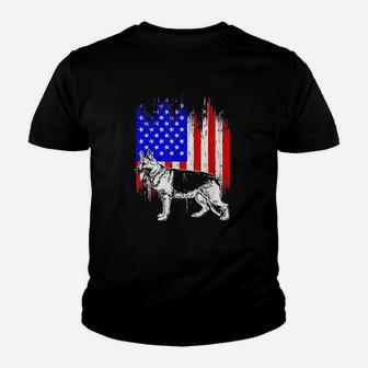 Patriotic German Shepherd American Flag Dog Lover Gift Youth T-shirt | Crazezy