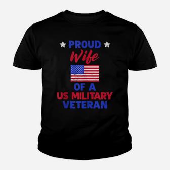 Patriotic Us Flag Proud Wife Of A Us Military Veteran Gift Youth T-shirt | Crazezy UK