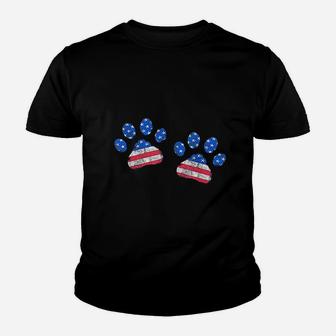 Paw Print Usa Flag I Love Dogs Patriotic 4Th Of July Youth T-shirt | Crazezy