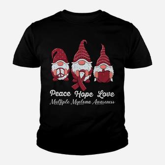 Peace Hope Love Cute Gnome Ribbon Multiple Myeloma Awareness Youth T-shirt | Crazezy DE