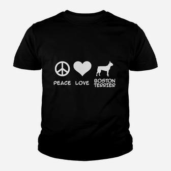 Peace Love Boston Terrier Youth T-shirt | Crazezy