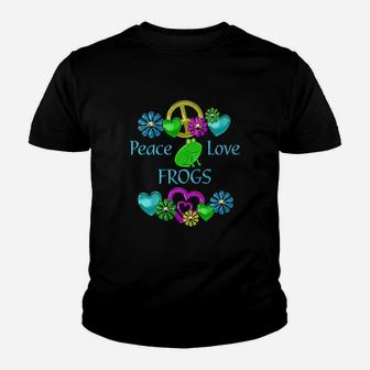 Peace Love Frogs Youth T-shirt | Crazezy