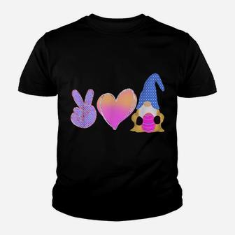Peace Love Gnome Holding Easter Egg Love Easter Gnome Youth T-shirt | Crazezy