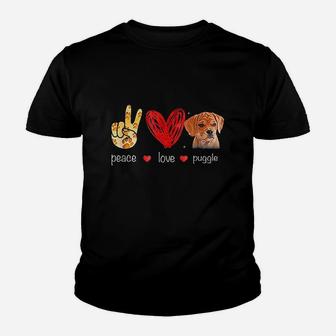 Peace Love Puggle Dog Youth T-shirt | Crazezy UK