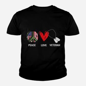 Peace Love Veteran Cool American Flag Military Army Soldier Youth T-shirt | Crazezy