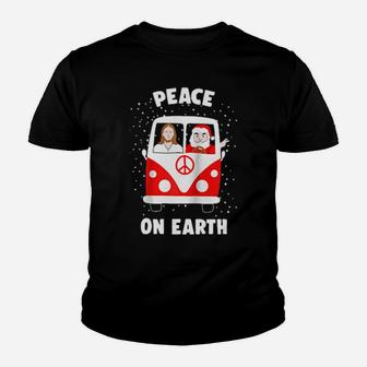 Peace On Earth Santa And Jesus Hippie Fan Youth T-shirt - Monsterry