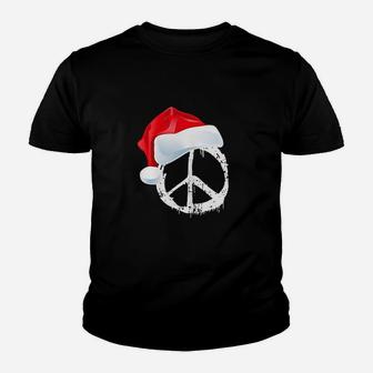 Peace Sign Vintage Distressed Symbol Hippie Santa Hat Youth T-shirt | Crazezy