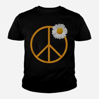 Peace Sign White Flower Boho Hippie Style Youth T-shirt | Crazezy