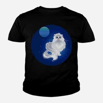 Persian Cat At Night With Vintage Moon And Stars Youth T-shirt - Monsterry DE