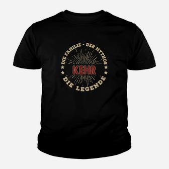 Personalisiertes Schwarzes Kinder Tshirt, Goldener Aufdruck: Familie Mythos Kehr Legende - Seseable